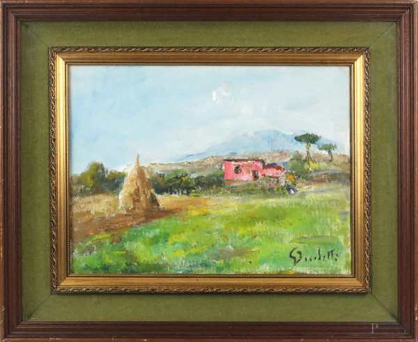 Gaetano Bocchetti - Paesaggio di campagna, olio su tela, cm. 30x40. entro cornice.