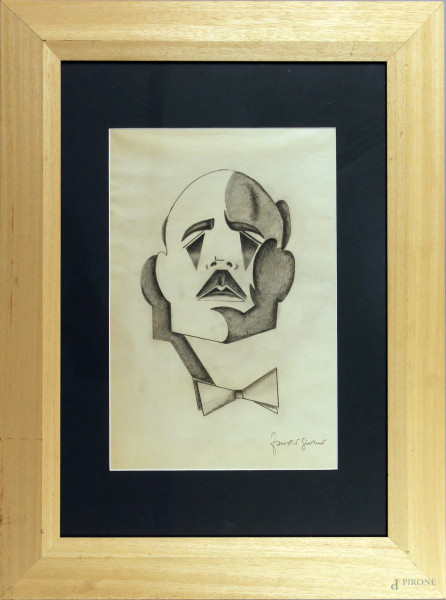 Ritratto di Marinetti, disegno a matita su carta, cm 43x29,3, firmato, entro cornice.