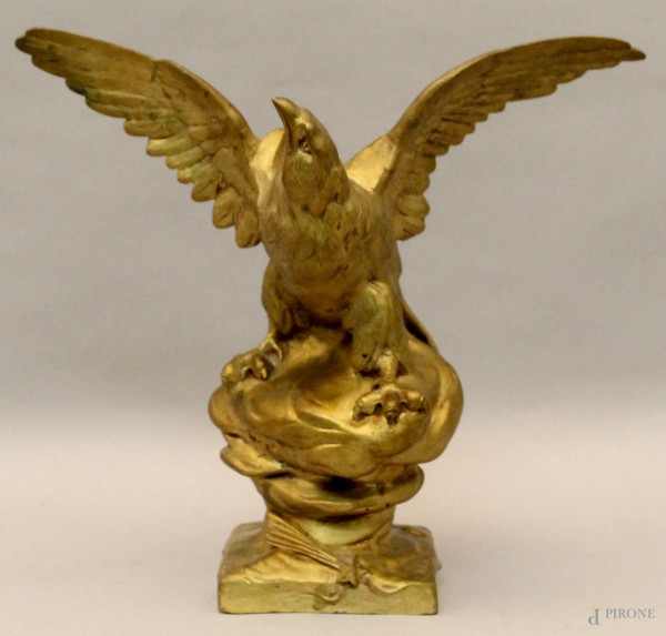 Henri Louis Levasseur - Aquila, scultura in bronzo dorato, h cm 28, sulla base timbro della fonderia.