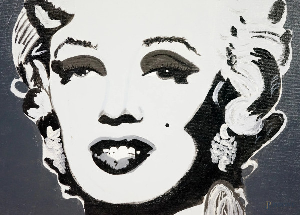 Black and white, acrilico su tela, firmato in basso a destra M. Bordonali, cm 30x30, entro cornic...