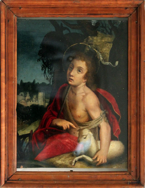San Giovannino, scuola toscana del XVII sec., olio su rame, cm. 22x17, entro cornice.