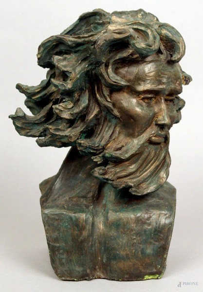 Busto d&#39;uomo, scultura in terracotta, firmata e datata, H 31 cm.