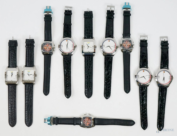 Lotto di dieci orologi da polso da uomo, marchi diversi, lunghezza cm 24,5, (segni di utilizzo, meccanismi da revisionare).