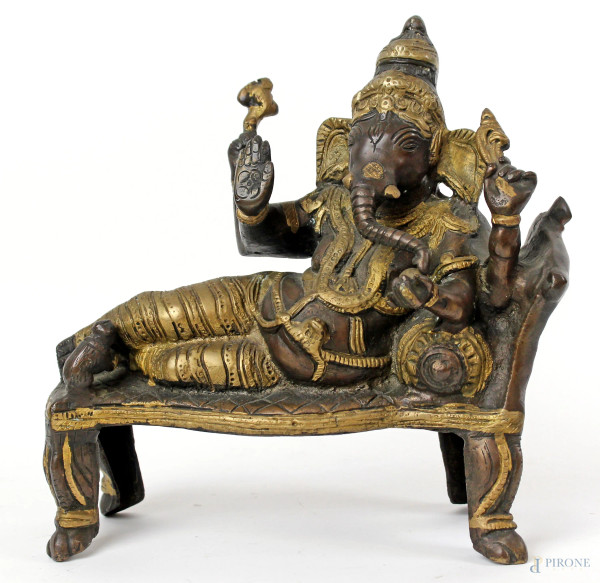 Ganesha, scultura in bronzo, cm h 27, XX secolo