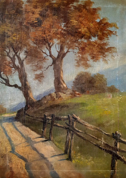 Macchiaiolo toscano del Novecento, Paesaggio campestre, olio su tela, cm 58x42