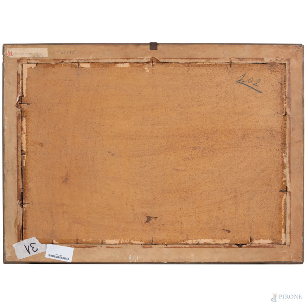 Ruscello, XX secolo, olio su cartone, cm 39x56, firmato in basso a destra, entro cornice
