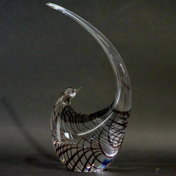 Volatile, scultura in vetro di Murano, seconda metà XX secolo, cm h 28