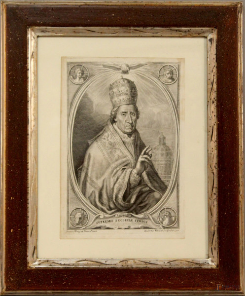 Incisione del XVIII sec, raffigurante Papa Clemente XI 33X22 cm, entro cornice.
