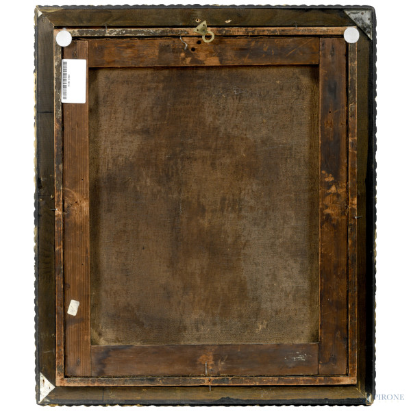 Scena allegorica con figure e amorini, olio su tela ovale, XVIII secolo, cm 43x36,5, (difetti)