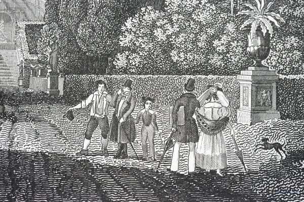 Villa d'Este a Tivoli, incisione di Gaetano Cottafavi (attivo a Roma tra il 1828 e il 1864), cm 3...