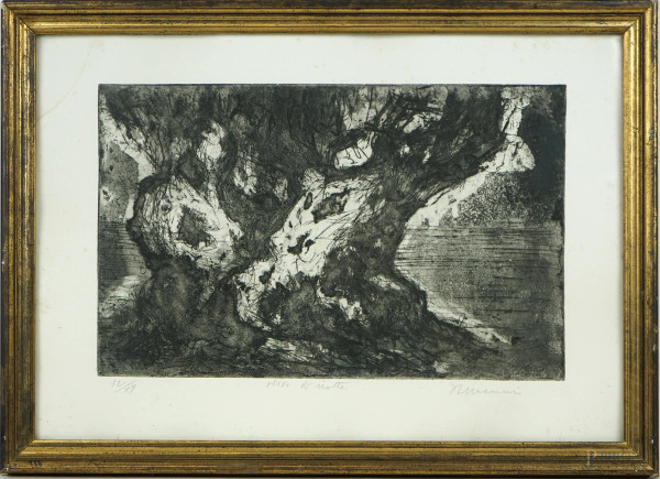 Roberto Manni - Ulivo di notte, litografia, es. 12/XX, cm 34x49, entro cornice