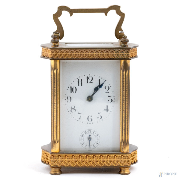 Orologio cappuccina in bronzo dorato, XX secolo, altezza cm 12, (segni di usura, da revisionare)