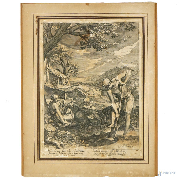 Horrida iam chinus tellus […], acquaforte, cm 27,5x20, tratta da un soggetto di Abraham Bloemaert (Gorinchem, 1564 – Utrecht 1651), (difetti)