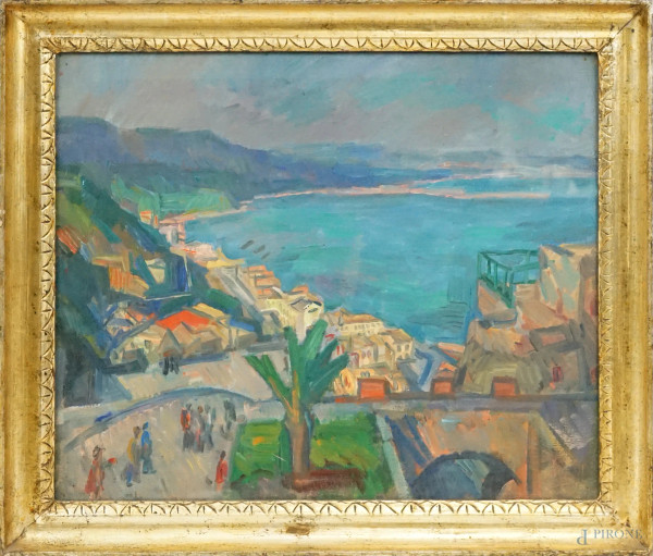 Veduta del Golfo di Napoli, olio su tela, cm 52x60, entro cornice