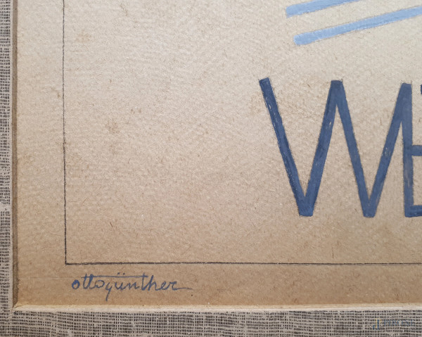 Otto Ghünther (XX sec.), Composizione geometrica, tecnica mista su cartone, cm 48x37, firmato in ...