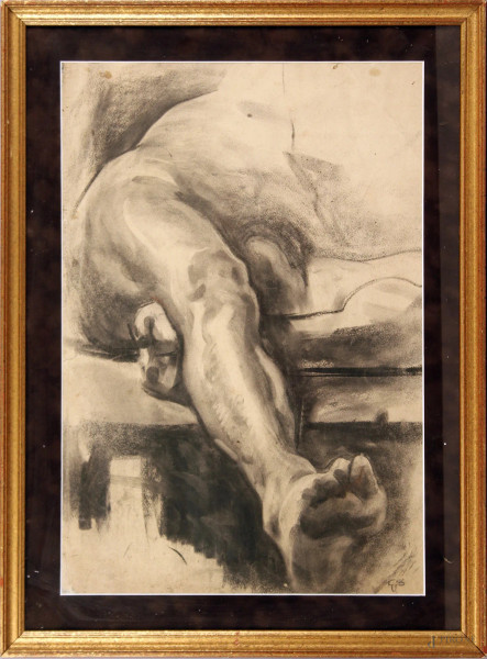 Studio di nudo, tecnica mista su carta, cm. 56x38, siglato entro cornice.