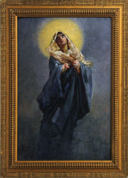Sabatini Aglio, Assunzione di Maria, impressionismo napoletano, olio su masonite 60x40 cm, entro cornice