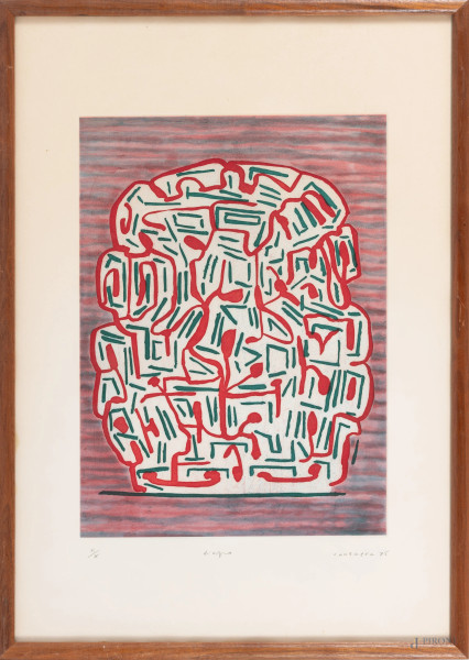 Pietro Consagra (1920 – 2005),  Diaspro, litografia a colori su carta es. II/X, cm 70x48, titolato in basso a grafite, firmato e datato 