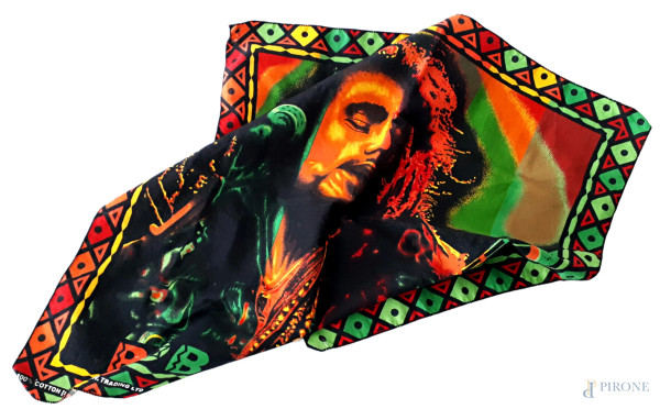 Piccolo foulard-bandana anni '70 in cotone raffigurante Bob Marley, produzione USA.