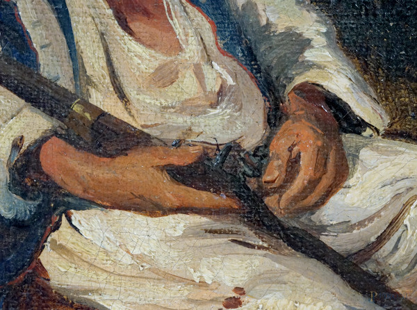 Il brigante, olio su tela, firmato e datato in basso a destra Fil Palizzi [18]65, cm 31x24, entro...