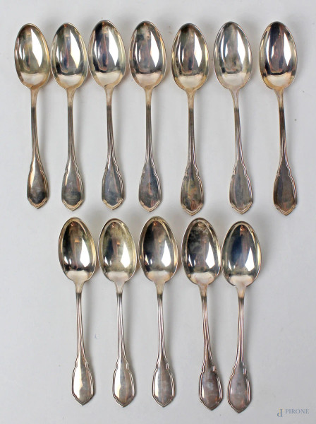 Dodici cucchiaini da caff&#232; in argento, peso gr. 105
