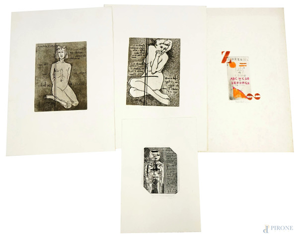 Saverio Ungheri - Lotto composto da vari schizzi e litografie, misure max cm 70x50, (difetti sulla carta)