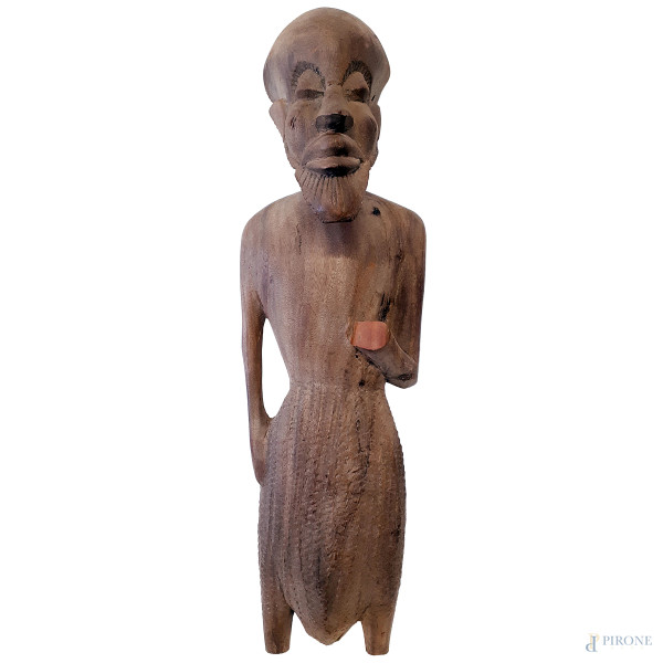 Scultura “Bamana”, Figura maschile di arte coloniale del Mali centro occidentale, inizi del XX secolo, legno duro a patina scura, altezza cm 83