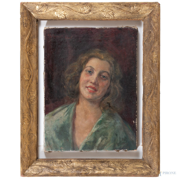 Umberto Cacciarelli (1880-1939), Ritratto di donna, olio su tela, cm 47x35, firmato e iscritto 