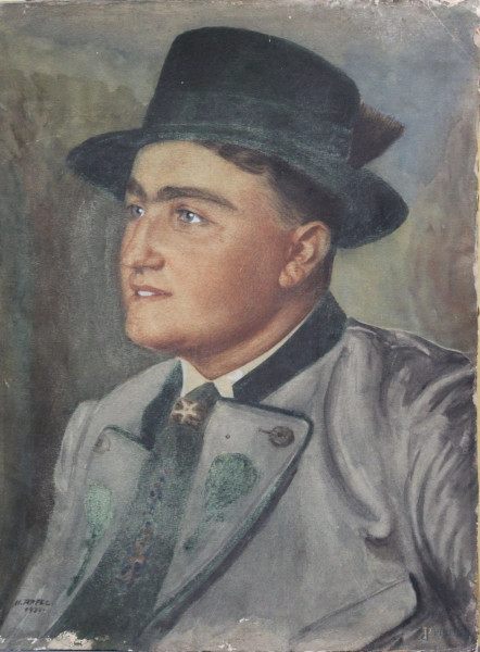Ritratto di ragazzo, dipinto ad acquarello su cartone 28x37 cm, firmato e datato.
