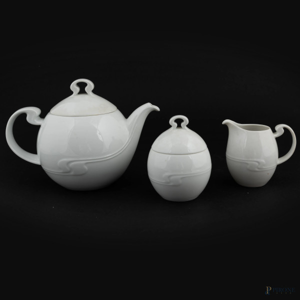 Servizio da the in porcellana bianca Rosenthal Asimmetria composto da: 6 tazze, 6 piattini, 1 tei...