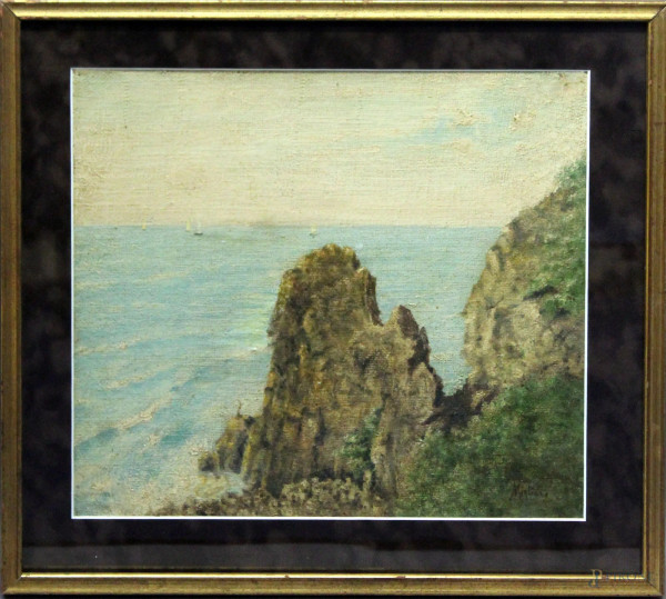 Scorcio di Capri, olio su tela 40x44 cm, entro cornice firmato.