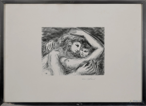 Carlo Levi ( Torino 1902 – Roma 1975), Gli amanti, litografia, cm 49x69,5 entro cornice, firmato in basso a destra, esemplare 89/120