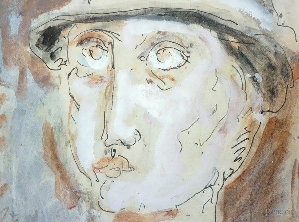 Orfeo Tamburi (Jesi, 1910 – Parigi, 1994), Ritratto, acquarello su carta, cm 27x21, entro cornice
