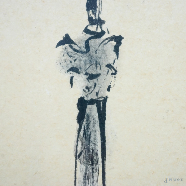 Scorcio di Piazza, inchiostro acquerellato su carta, recante timbro Atelier Crosthwait, cm 34x24 ...