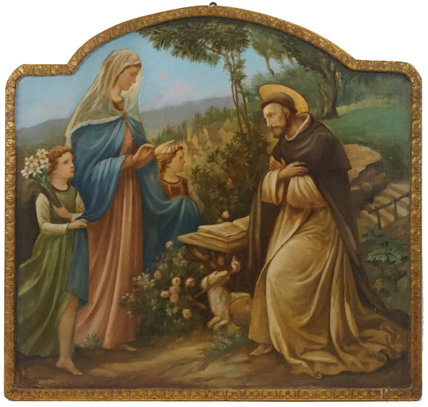 Artista del XX secolo, San Rocco riceve il rosario dalla Vergine, olio su tavola, cm 110x116