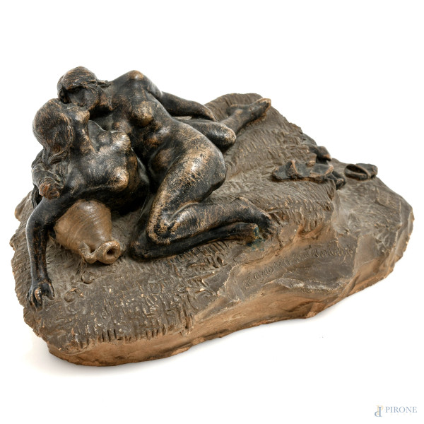 Luigi Preatoni (1845-?), Tentazioni di S. Antonio, scultura in terracotta, cm 12,5x27x17