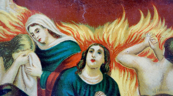 Madonna del Carmelo, oleografia, cm 26,5x19, entro cornice (difetti)