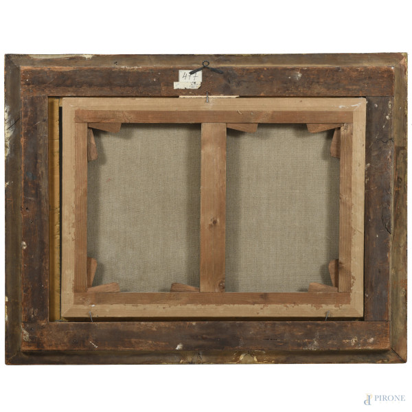 Giacobbe e l'angelo, XVIII-XIX secolo, olio su tela, cm 43,4x59,5, entro cornice, (lieve craquelu...