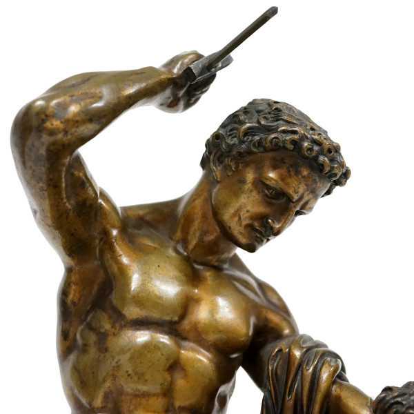 Alessandro e il leone, scultura in bronzo, firmata Coinchon, cm h 31