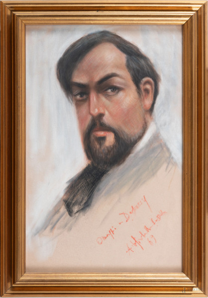 Omaggio a Debussy, XX  secolo, pastelli su carta, cm 49x31, firmato in basso a destra, entro cornice, (lieve foxing)
