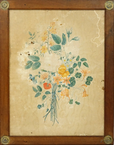 Bouquet di fiori, acquerello su carta, cm 44,5x33,5firmato, entro cornice