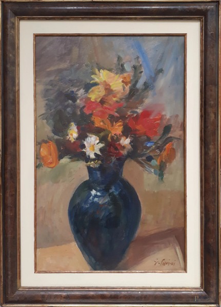 Vaso con fiori, Scuola Napoletana dei primi del Novecento, olio su tavola, cm 60x38, con cornice