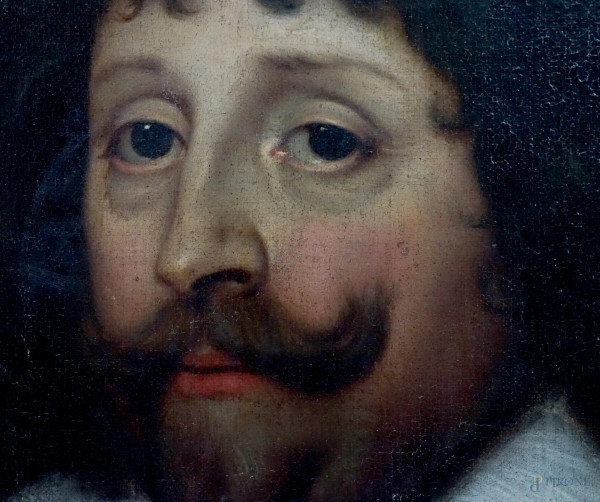 Pittore nord-europeo del XVII secolo, Ritratto di gentiluomo con gorgiera, olio su tela, cm 82x64...