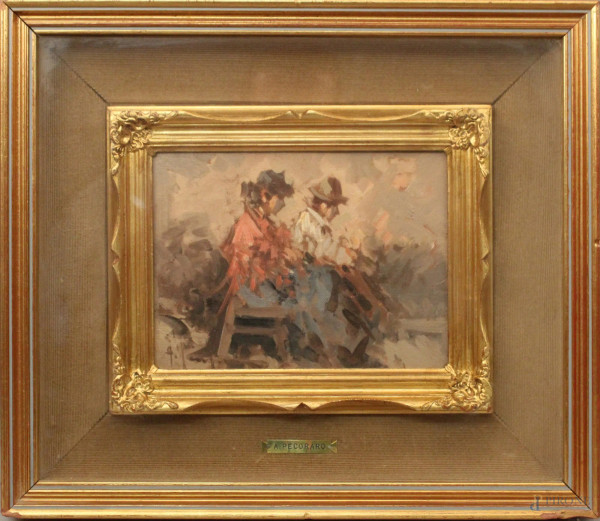 Antonio Pecoraro - Figure, olio su tela cm 18x24, entro cornice.