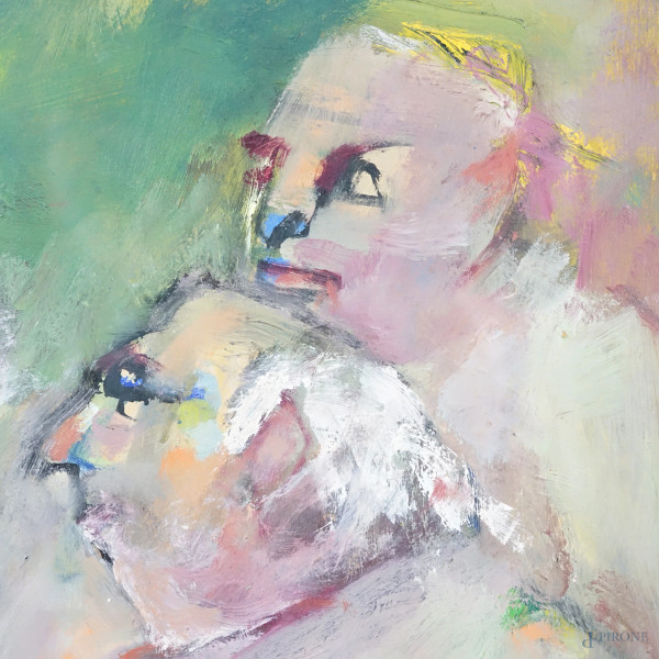 Quattro uomini e una donna, olio su compensato, firmato in basso a destra Maccari, cm 52x76, entr...