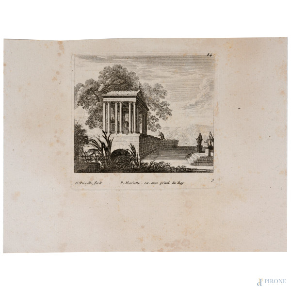 Gabriel Perelle, (1604 – 1677) Lotto di quattro acqueforti dalla serie "I paesaggi", foglio cm 16...