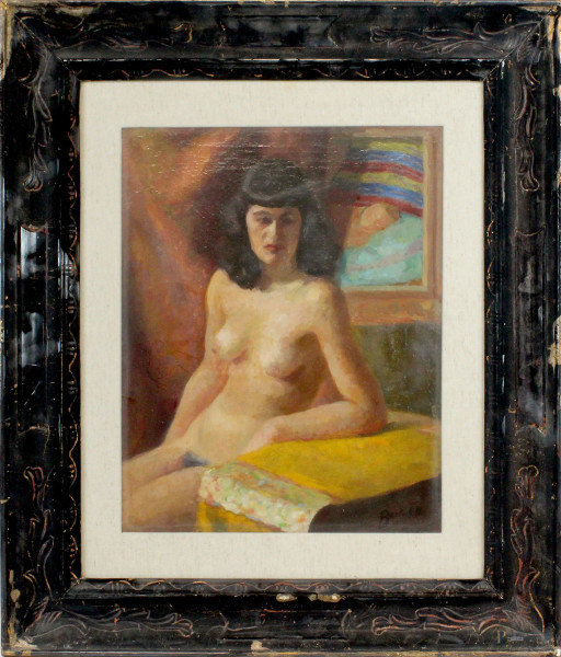 Nino Bertoletti - Nudo di donna, olio su tela, cm 41,5x33,5, entro cornice.