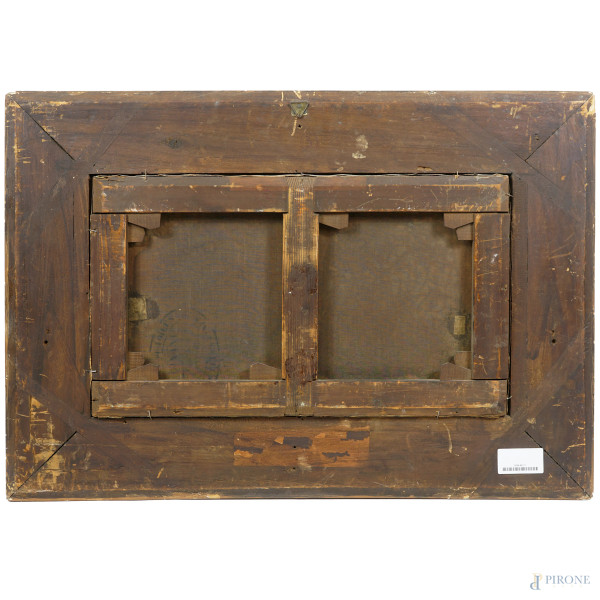 Paesaggio montano con torrente, olio su tela, fine XIX secolo, cm 30,5x52, entro cornice