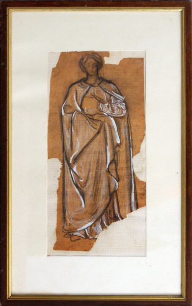 Ritratto di donna, tecnica mista su carta, cm 30 x 15, entro cornice.