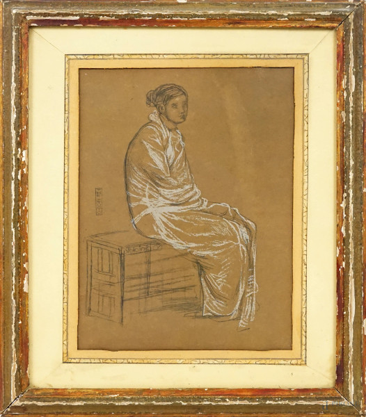 Studio di figura orientale, disegno a tecnica mista su carta, cm 24,5x18, entro cornice